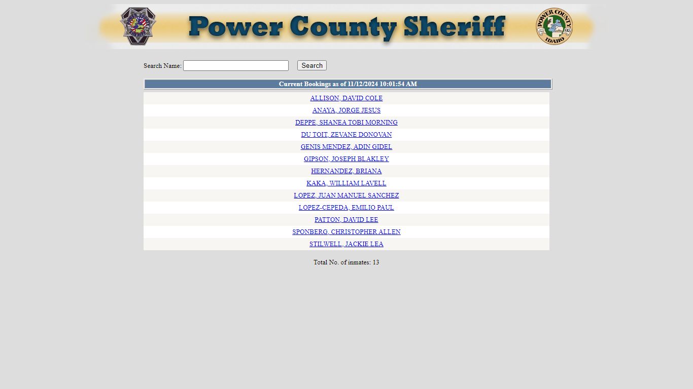 List Current Bookings - Power County, Idaho