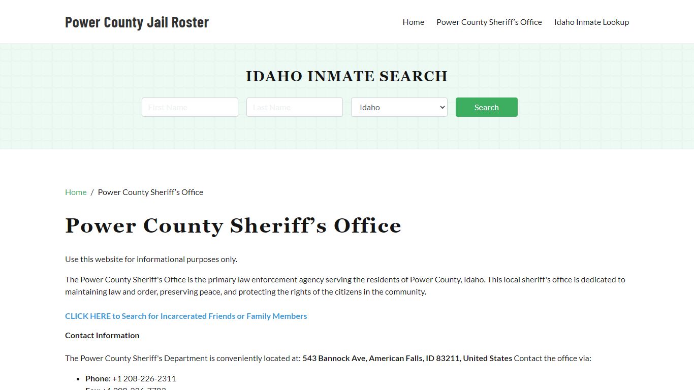 Power County Sheriff Office, ID, Arrest Warrants Search