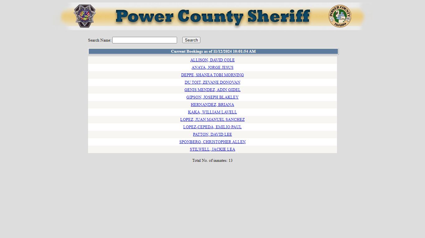 List Current Bookings - Power County, Idaho